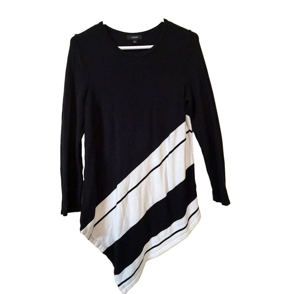 Alfani Asymmetrical Top, Size S Black And White Long Sleeves
